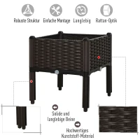 Outsunny® Kwietnik Donica Skrzynka na Kwiaty Rośliny Podwyższona Otwory Odpływowe Imitacja Ratanu PP Brązowy(m-4)