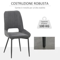 HOMCOM Set 2 Sedie Moderne e Imbottite per Cucina, Sala da Pranzo o Soggiorno, in Tessuto Grigio 59.5x50.5x92cm(m-4)