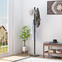 HOMCOM 174cm Free Standing Metal Coat Rack Stand with Marble Base 6 Hooks Clothes Tree Hat Display Hall Tree Hanger Bag Umbrella Hanging Organiser for Hallway Bedroom Waiting Room Living Room (Black)(m-10)