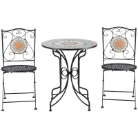 Outsunny 3 Piece Garden Bistro Set, Folding Patio Chairs and Mosaic Tabletop for Outdoor, Balcony, Poolside, Light Blue(m-11)