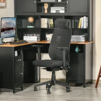 Vinsetto Sedia da Ufficio Ergonomica con Poggiatesta, Altezza Regolabile e Inclinazione, Poltrons Girevole con Ruote, 67x64x118-126cm, Nero(m-2)