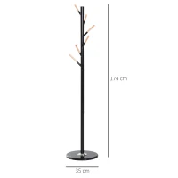 HOMCOM 174cm Free Standing Metal Coat Rack Stand with Marble Base 6 Hooks Clothes Tree Hat Display Hall Tree Hanger Bag Umbrella Hanging Organiser for Hallway Bedroom Waiting Room Living Room (Black)(m-3)