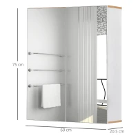 kleankin Specchio Contenitore Bagno, Pensile Bagno in Legno Bianco e Rovere, Mobile Salvaspazio 60x20.5x75cm(m-3)
