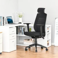 Vinsetto Sedia da Ufficio Ergonomica con Poggiatesta, Altezza Regolabile e Inclinazione, Poltrons Girevole con Ruote, 67x64x118-126cm, Nero(m-10)