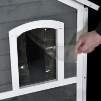 PawHut® Domek Dla Kota Ogrodowy Na Zewnątrz Budka Willa 2-Poziomowa Dach Asfaltowy Lite Drewno Szary(m-8)