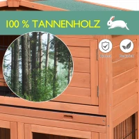 PawHut konijnenhok met twee niveaus met glijbaan konijnenhok met twee verdiepingen konijnenkooi vurenhout, lichtrood 100,5 x 55 x 101 cm(m-6)