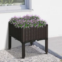 Outsunny verhoogd bed, plantenbak met afwateringsgaten, bloembak in rotan-look, PP, bruin(m-10)