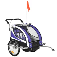 HOMCOM Kinderanhänger Fahrradanhänger Kinder Anhänger für 2 Kinder Regenschutz atmungsaktiv Lila-Schwarz 155 x 88 x 108 cm(m-1)