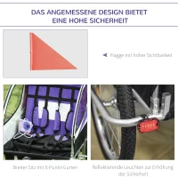 HOMCOM Kinderaanhanger 2 in 1 fietsaanhanger jogger aanhanger 360° draaibaar voor 2 kinderen(m-7)