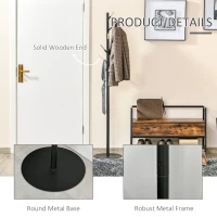 HOMCOM Coat Rack, 174cm Free Standing Coat Stand with 6 Hooks and Round Base, Clothes Tree Hat Display for Hallway, Bedroom, Black(m-5)