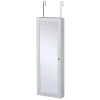 HOMCOM Armadietto Portagioie a Muro con Specchiera, Armadio Porta Gioielli, Organizzatore per Gioielli da Parete in Legno, Bianco(m-1)