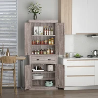 HOMCOM Freestanding Kitchen Cupboard, 184cm Tall Storage Cabinet with Doors and Shelves, Traditional Colonial 4-Door Kitchen Pantry Cupboard with Drawer, Dark Wood Grain(m-4)