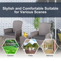 Outsunny 3 PCs Rattan Effect Bistro Set, Outdoor Wicker Weave Furniture w/ 2 Cushioned Chairs, 1 Storage Function Coffee Table for Garden, Patio, Furniture - Grey(m-6)