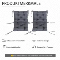 Outsunny Set van 2 kussens voor stoelen met lage rugleuning stoelkussens zitkussens tuinkussens grijs(m-5)