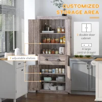 HOMCOM Freestanding Kitchen Cupboard, 184cm Tall Storage Cabinet with Doors and Shelves, Traditional Colonial 4-Door Kitchen Pantry Cupboard with Drawer, Dark Wood Grain(m-5)