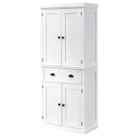 HOMCOM Freestanding Kitchen Cupboard, 184cm Tall Storage Cabinet with Doors and Shelves, Traditional Colonial 4-Door Kitchen Pantry Cupboard with Drawer, White(m-11)