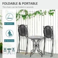 Outsunny 3 Piece Garden Bistro Set, Folding Patio Chairs and Mosaic Tabletop for Outdoor, Balcony, Poolside, Light Blue(m-5)