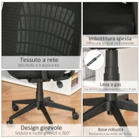 Vinsetto Sedia da Ufficio Ergonomica con Poggiatesta, Altezza Regolabile e Inclinazione, Poltrons Girevole con Ruote, 67x64x118-126cm, Nero(m-9)
