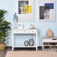 Homcom Consolle con Ripiano inferiore e Cassetto in Legno di Pino Bianco(m-2)