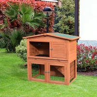 Dwupoziomowa klatka dla królika PawHut ze zjeżdżalnią dwupiętrowa klatka dla królików klatka dla zająca drewno jodłowe kolor jasnoczerwony 100,5 x 55 x 101 cm(m-2)