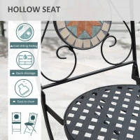 Outsunny 3 Piece Garden Bistro Set, Folding Patio Chairs and Mosaic Tabletop for Outdoor, Balcony, Poolside, Light Blue(m-6)