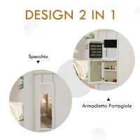 HOMCOM Armadietto Portagioie a Muro con Specchiera, Armadio Porta Gioielli, Organizzatore per Gioielli da Parete in Legno, Bianco(m-5)