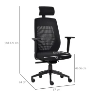 Vinsetto Sedia da Ufficio Ergonomica con Poggiatesta, Altezza Regolabile e Inclinazione, Poltrons Girevole con Ruote, 67x64x118-126cm, Nero(m-3)
