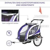 HOMCOM Kinderanhänger Fahrradanhänger Kinder Anhänger für 2 Kinder Regenschutz atmungsaktiv Lila-Schwarz 155 x 88 x 108 cm(m-5)