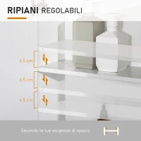 kleankin Specchio Contenitore Bagno, Pensile Bagno in Legno Bianco e Rovere, Mobile Salvaspazio 60x20.5x75cm(m-5)