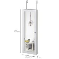 HOMCOM Armadietto Portagioie a Muro con Specchiera, Armadio Porta Gioielli, Organizzatore per Gioielli da Parete in Legno, Bianco(m-3)