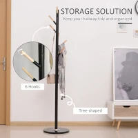 HOMCOM 174cm Free Standing Metal Coat Rack Stand with Marble Base 6 Hooks Clothes Tree Hat Display Hall Tree Hanger Bag Umbrella Hanging Organiser for Hallway Bedroom Waiting Room Living Room (Black)(m-4)
