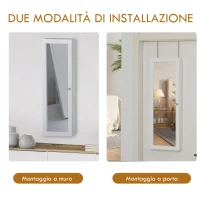 HOMCOM Armadietto Portagioie a Muro con Specchiera, Armadio Porta Gioielli, Organizzatore per Gioielli da Parete in Legno, Bianco(m-4)