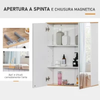 kleankin Specchio Contenitore Bagno, Pensile Bagno in Legno Bianco e Rovere, Mobile Salvaspazio 60x20.5x75cm(m-7)