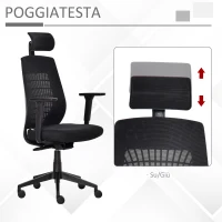 Vinsetto Sedia da Ufficio Ergonomica con Poggiatesta, Altezza Regolabile e Inclinazione, Poltrons Girevole con Ruote, 67x64x118-126cm, Nero(m-7)