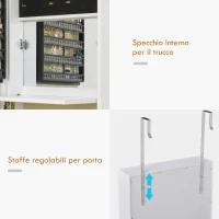 HOMCOM Armadietto Portagioie a Muro con Specchiera, Armadio Porta Gioielli, Organizzatore per Gioielli da Parete in Legno, Bianco(m-6)