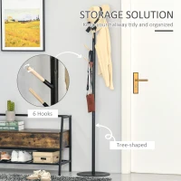 HOMCOM Coat Rack, 174cm Free Standing Coat Stand with 6 Hooks and Round Base, Clothes Tree Hat Display for Hallway, Bedroom, Black(m-4)
