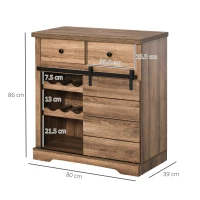 HOMCOM Mobile da Cucina Rustico con 2 Cassetti, Ripiani Aperti e Portabottiglie, Credenza Buffet in Legno e Metallo, 80x39x86 cm, Color legno(m-3)