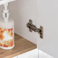 kleankin Specchio Contenitore Bagno, Pensile Bagno in Legno Bianco e Rovere, Mobile Salvaspazio 60x20.5x75cm(m-9)