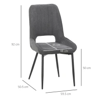 HOMCOM Set 2 Sedie Moderne e Imbottite per Cucina, Sala da Pranzo o Soggiorno, in Tessuto Grigio 59.5x50.5x92cm(m-3)