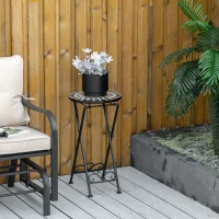 Outsunny Plantenstandaard Ø36 x 67 cm Bloemenstandaard Opvouwbaar Rond voor Balkon Steenmozaïek Tuin Indoor Outdoor Meerkleurig(m-10)