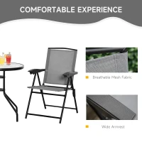Outsunny 3 Piece Outdoor Bistro Set, Patio Conversation Furniture Set with 2 Folding Backrest Adjustable Armchairs and Glass Top Coffee Table, Grey(m-5)