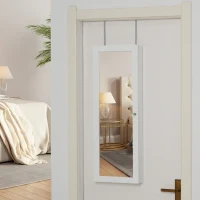HOMCOM Armadietto Portagioie a Muro con Specchiera, Armadio Porta Gioielli, Organizzatore per Gioielli da Parete in Legno, Bianco(m-10)