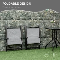 Outsunny 3 Piece Outdoor Bistro Set, Patio Conversation Furniture Set with 2 Folding Backrest Adjustable Armchairs and Glass Top Coffee Table, Grey(m-7)