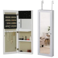 HOMCOM Armadietto Portagioie a Muro con Specchiera, Armadio Porta Gioielli, Organizzatore per Gioielli da Parete in Legno, Bianco(m-11)