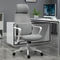 Vinsetto Mesh Massage Office Chair w/Pillow&Headrest Adjustable Height High Back Rocking Armrest Home Office Grey(m-1)