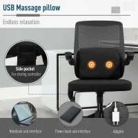 Vinsetto Office Chair 2-Point Massage Executive Ergonomic USB Power Mesh Design 360° Swivel with Lumbar Support, Black(m-4)