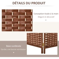 Paravent intérieur 4 panneaux pliables peuplier tressé osier marron blanc(m-6)
