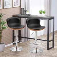 HOMCOM Set Of 2 PU Leather Rounded Tub Bar Stools Adjustable Height Swivel w/ Steel Base Footrest Stylish Modern Unique Home Cafe Seating Swivel Black(m-1)