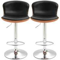 HOMCOM Set Of 2 PU Leather Rounded Tub Bar Stools Adjustable Height Swivel w/ Steel Base Footrest Stylish Modern Unique Home Cafe Seating Swivel Black(m-14)