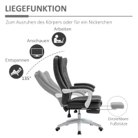 Vinsetto Bürostuhl Drehstuhl mit Liegefunktion Fußstütze Bürosessel Sitzhöhenverstellung Stuhl Schreibtischstuhl Mikrofaser Kunststoff Metall Nylon Schwarz+Dunkelgrau 63 x 71 x 110-118 cm(m-5)